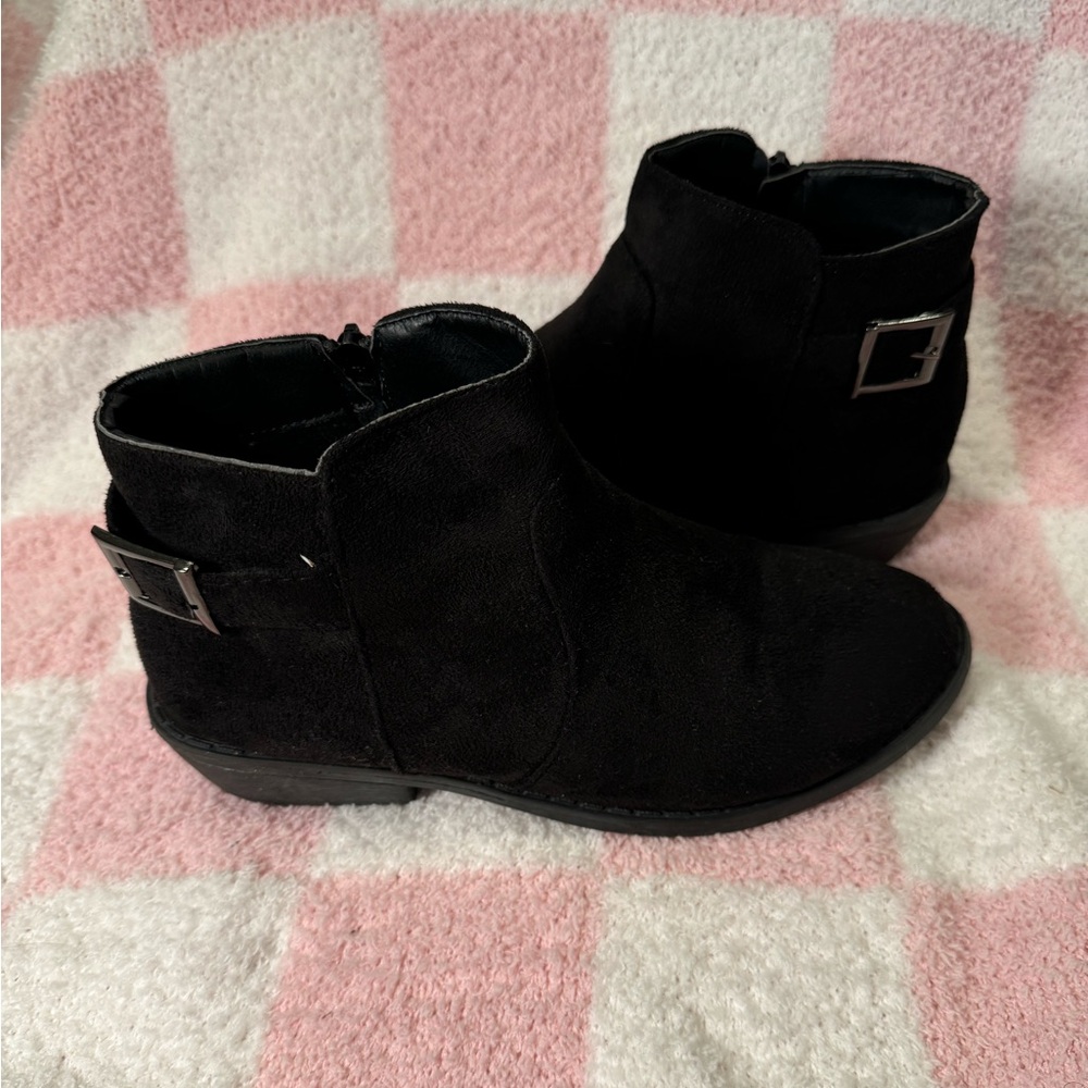 Black Suede Ankle Booties With Buckle